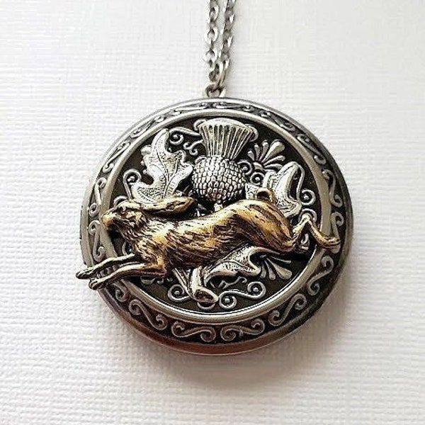Bunny Locket Necklace Animal Rabbit Forest Thistle Flower Silver Jewelry Art Design Vintage Style