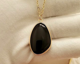 Obsidian Necklace | Gold Plated Obsidian | Black Natural Gemstone | Healing Crystal | Spiritual Protection Gift | Gift Ideas for Her