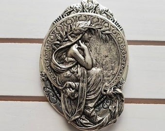 Maiden Lady Brooch | Mucha Style Art | Victorian Silver Pin | Gifts For Mom | Alphonse Inspired | Art Nouvea | | Gift Ideas For Her