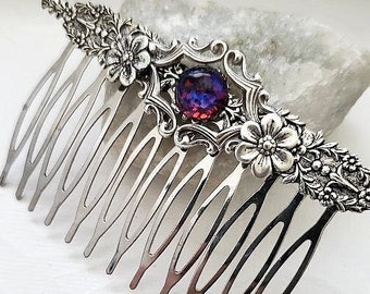 Dragon Breath Hair Comb | Opal Haircomb | Silver Jeweled Hair Comb | Floral Hair Clip | Flower Hair Comb | Bridal Clip | Bun Holder