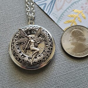 Silver Fairy Locket Photo Picture Necklace Enchantment Magical Dream Whimsical Round Pendant EA764 image 2