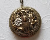 Vintage Look Woodland Necklace Rabbit Locket Brass Alice In Wonderland Large Photo Keepsake Garden Nature Animal Jewelry Trinket Box EA238
