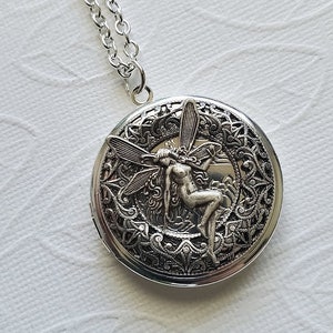 Silver Fairy Locket Photo Picture Necklace Enchantment Magical Dream Whimsical Round Pendant EA764 image 4