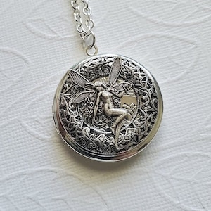 Silver Fairy Locket Photo Picture Necklace Enchantment Magical Dream Whimsical Round Pendant EA764 image 8