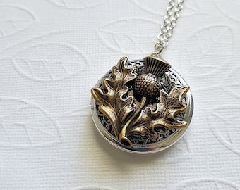 Flower Necklace | Silver Nature Locket | Thistle Plant Jewelry Family Precious Photo Gift