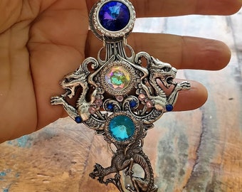 Fantasy Gemstone Necklace Buddha Dragon Crystal Pendant Animal Art Jewelry Dragon Brother Circle