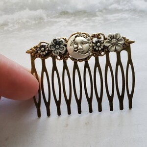 Moon Haircomb Fantasy Sun Accessory Antique Style Comb Flower Hairpiece Vintage Look Hair Pin Man in the Moon Celestial Gift image 2