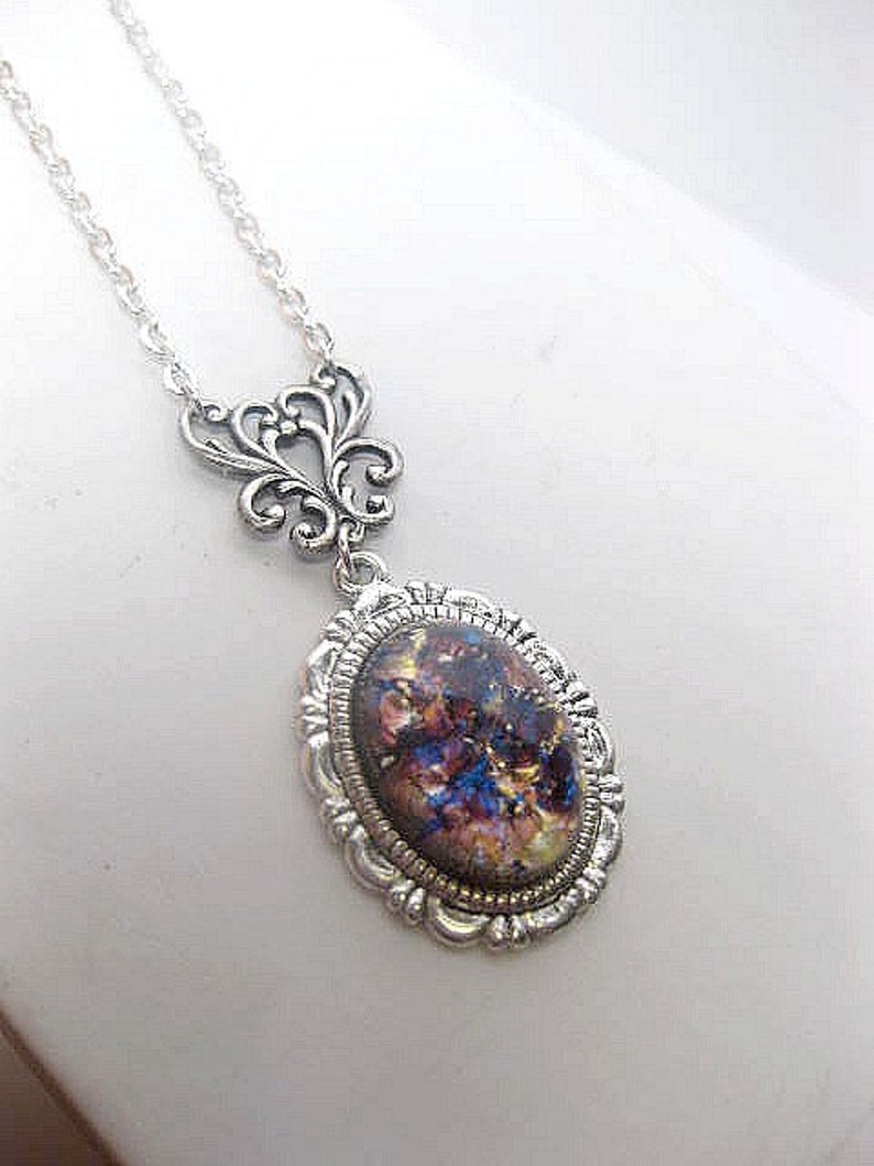 Amethyst Opal Necklace Silver Fire Opal Custom Length Christmas Gift image 4