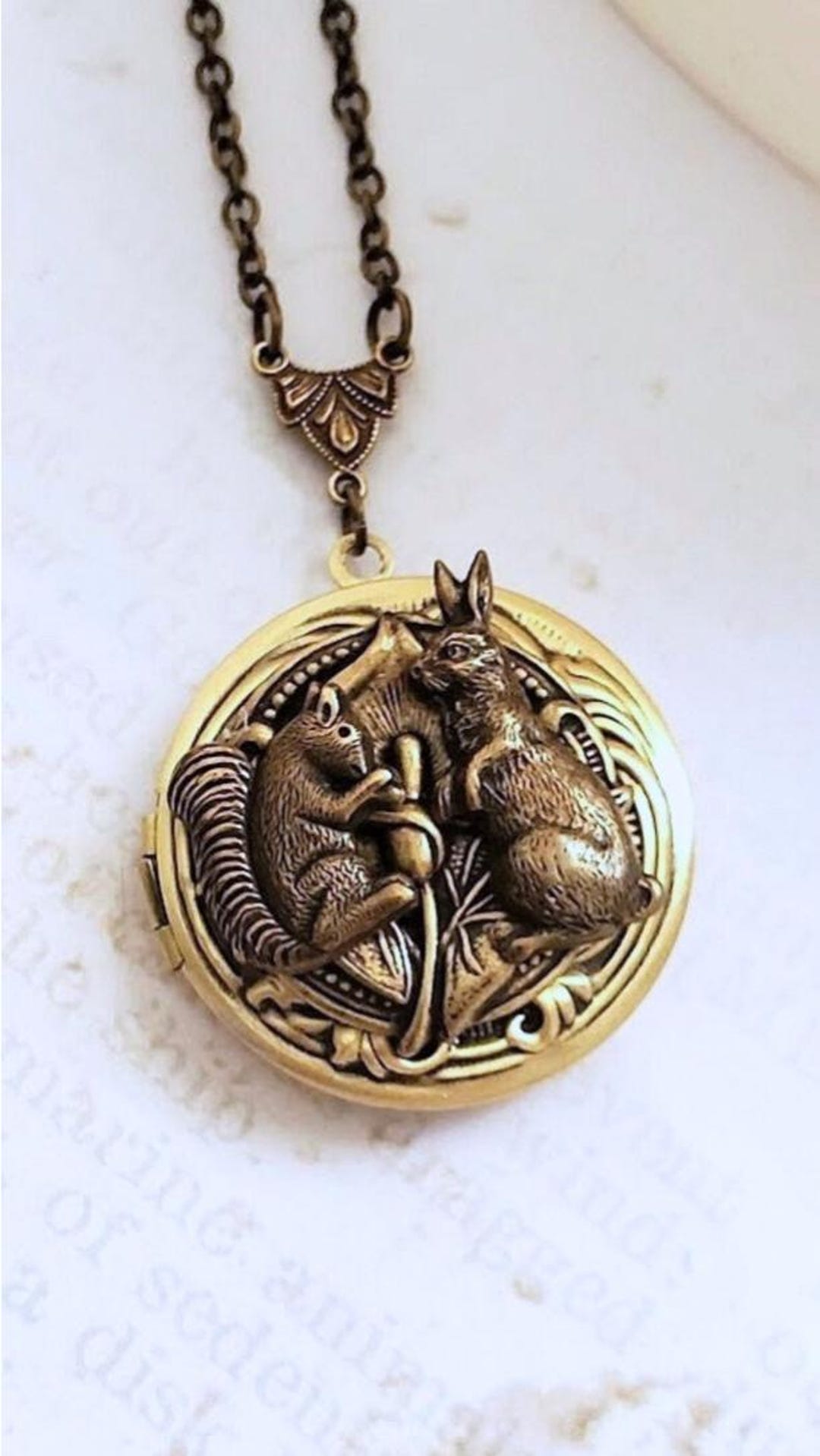 Rabbit Locket | Squirrel Bunny Necklace | Round Brass Pendant ...
