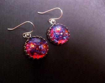 Fire Opal Earring | Dragons Breath Earrings | Antique Sterling Silver | Dangle Earrings | Christmas Gift | Wedding Jewelry | Vintage Style