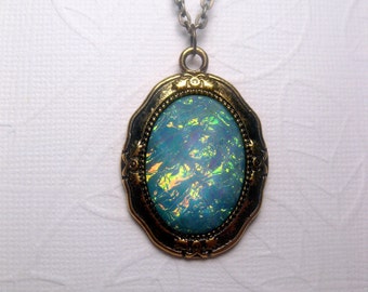 Galaxy Turquoise Pendant Necklace - Rainbow - Opal - Mood Stone - Faceted - Custom Chain Length - Christmas Gift