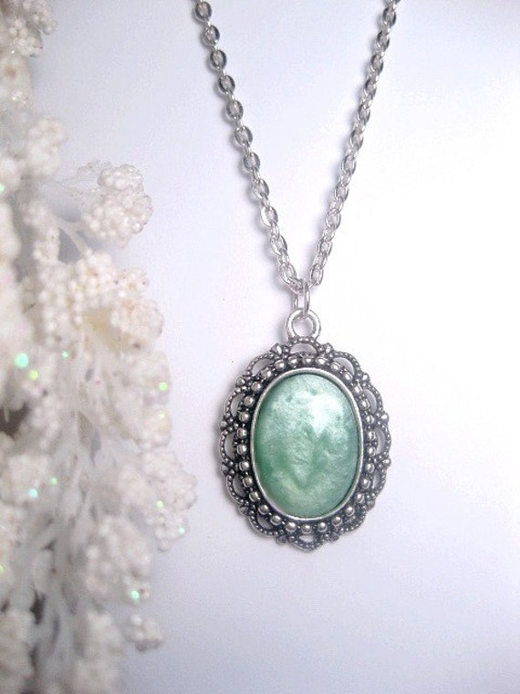 Items similar to Mint Necklace Mint Pendant Necklace Silver Mint Necklace Opaque Pastel