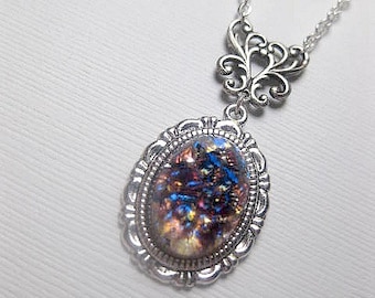 Amethyst Opal Necklace - Silver - Fire Opal  - Custom Length - Christmas Gift