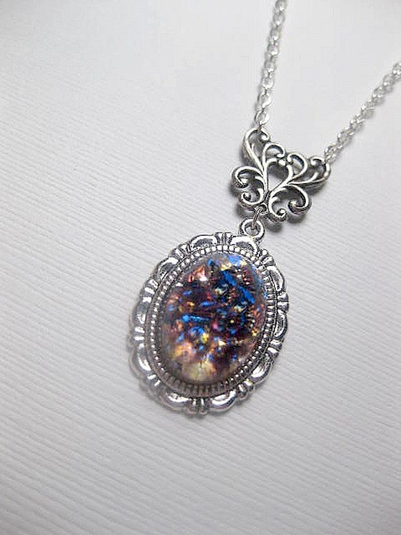 Amethyst Opal Necklace Silver Fire Opal Custom Length Christmas Gift image 1