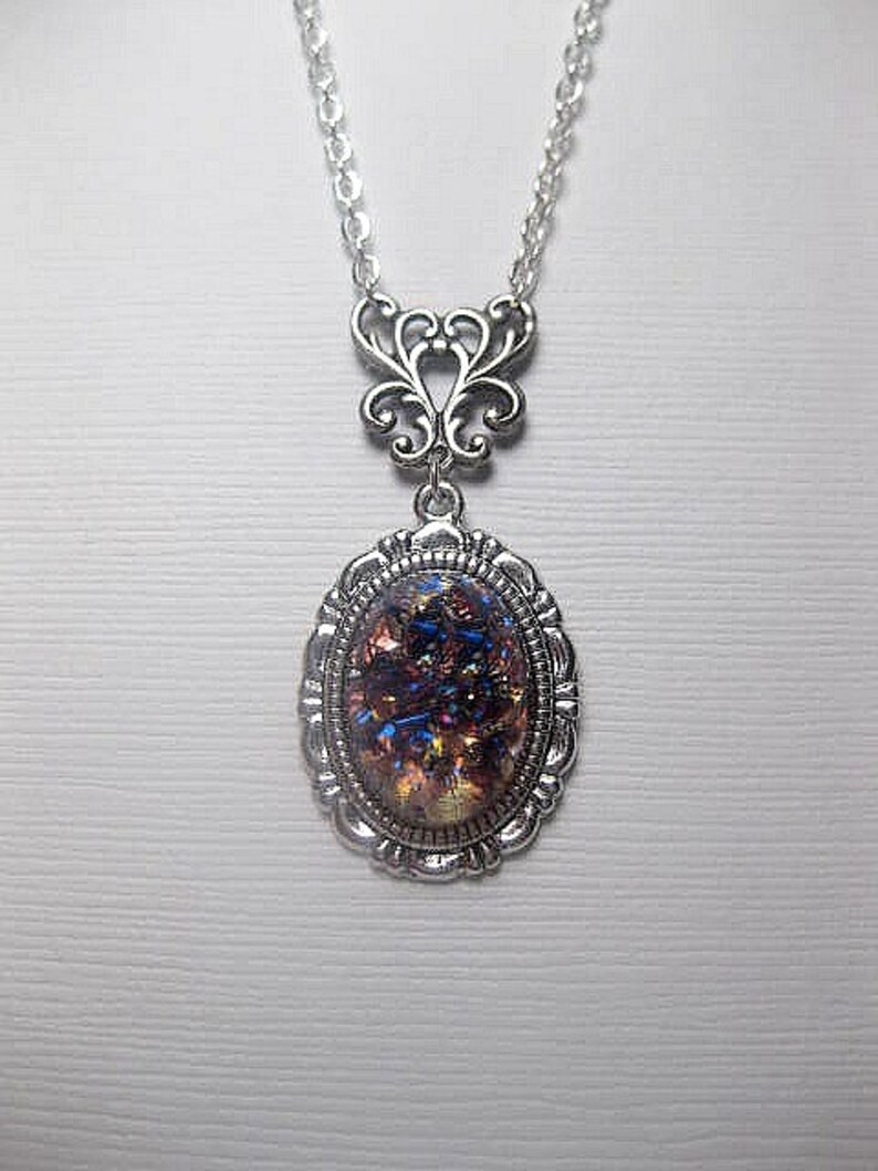 Amethyst Opal Necklace Silver Fire Opal Custom Length Christmas Gift image 3