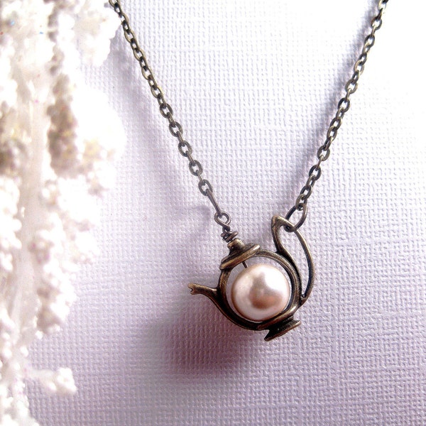 Collar de tetera - Collar de Alicia en el país de las maravillas - Collar de estilo vintage - Collar de perlas lindo - Colgante de té - Colgante de amante del yoga