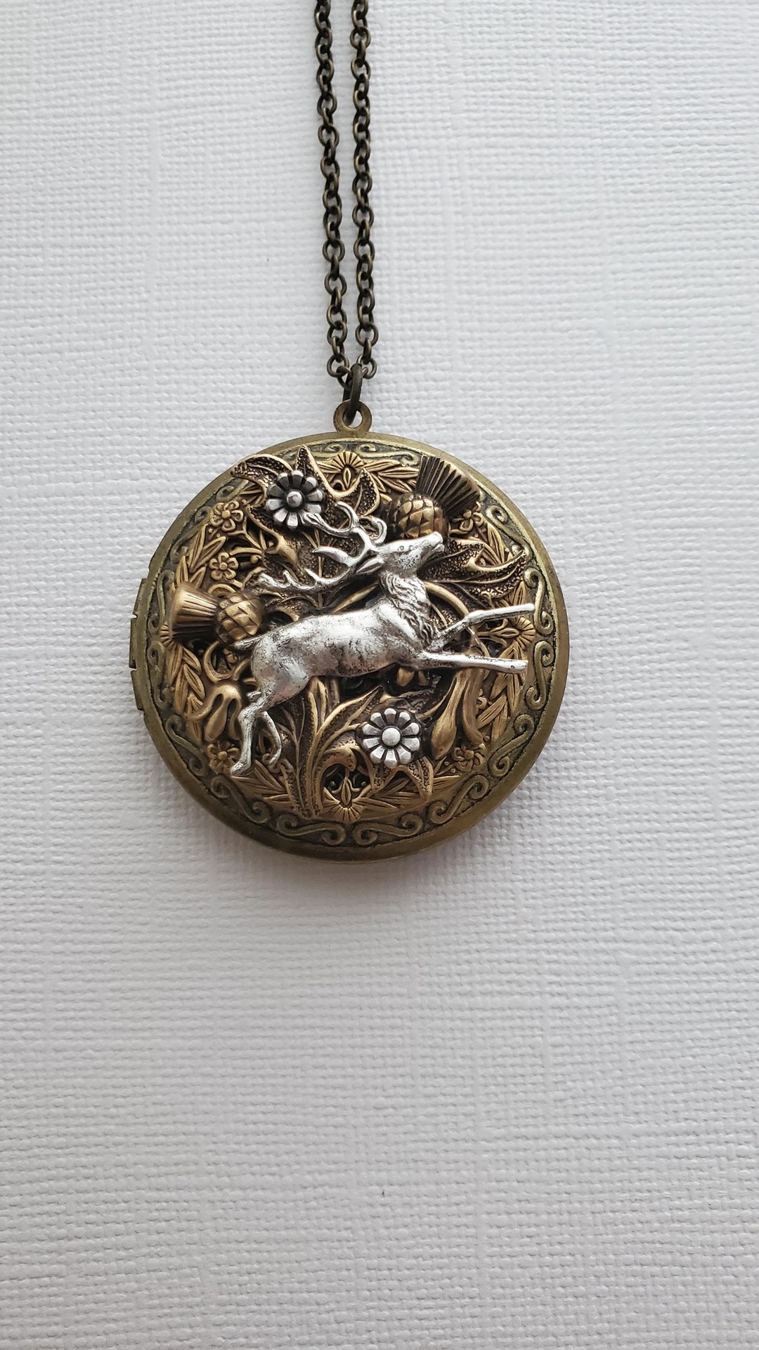 Deer Necklace | Animal Locket | Vintage Look Nature | Forest Thistle ...