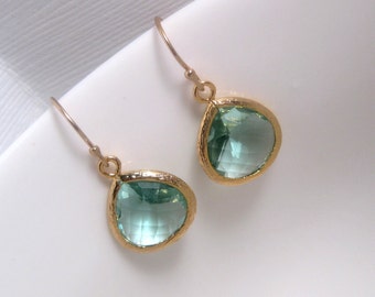Simple Earrings - Prasiolite - Light Green Drop Earrings With 14k Gold