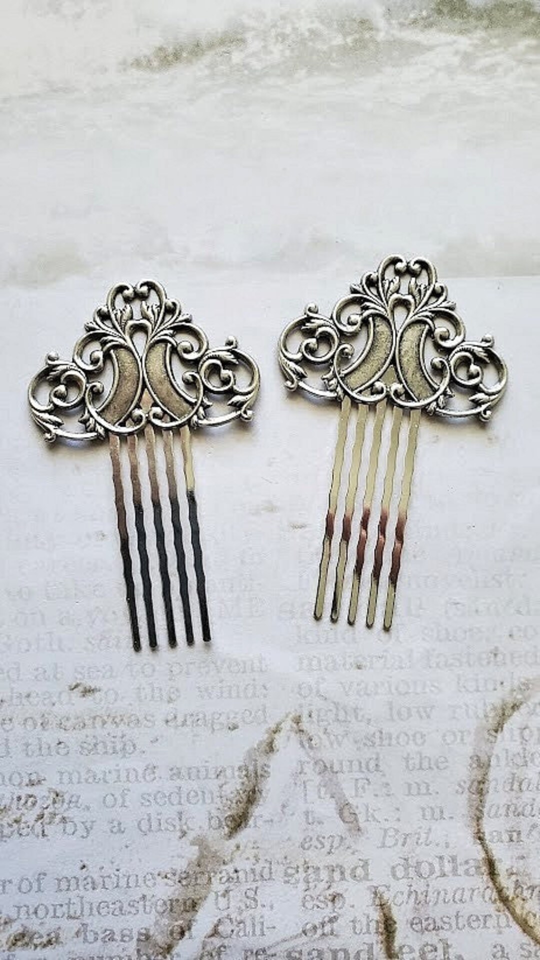 Silver Set Fancy Art Deco Vintage Look Long Teeth Hair Comb
