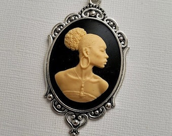 African Lady Cameo Necklace | Black Brown Lady Pendant | Girl Female | Tribal Ethnic Culture | Black History Month