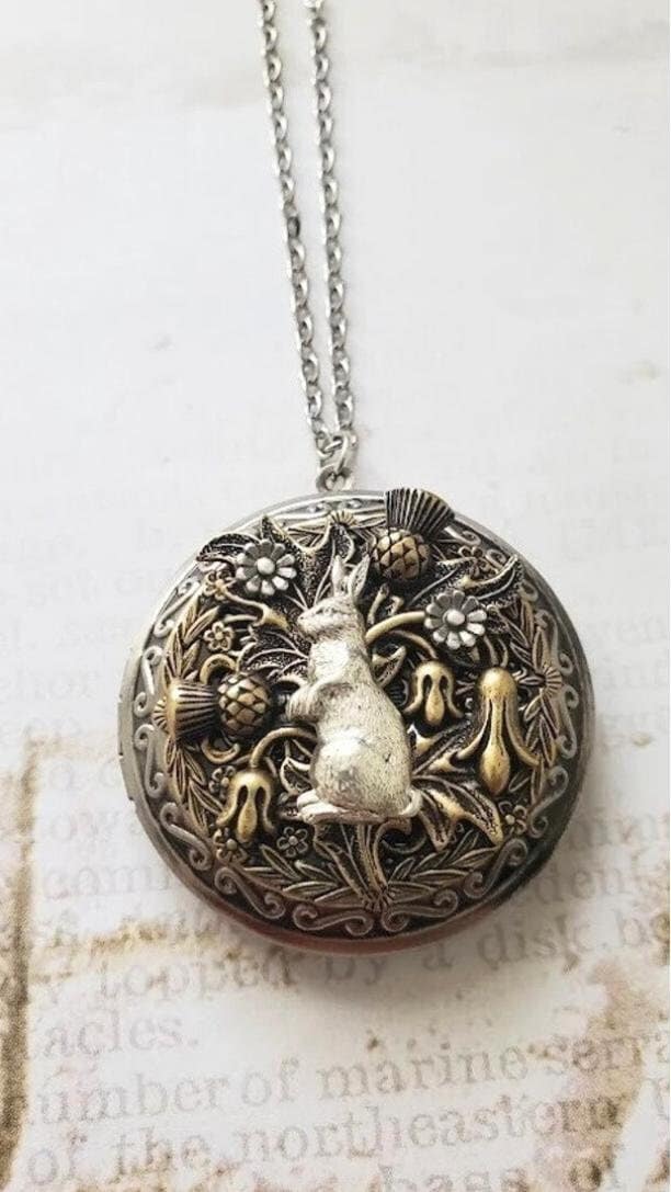 Rabbit Locket Wanderlust Jewelry | Nature Necklace | Woodland Pendant Pill Box | Vintage Style | Spring Enchanting Forest
