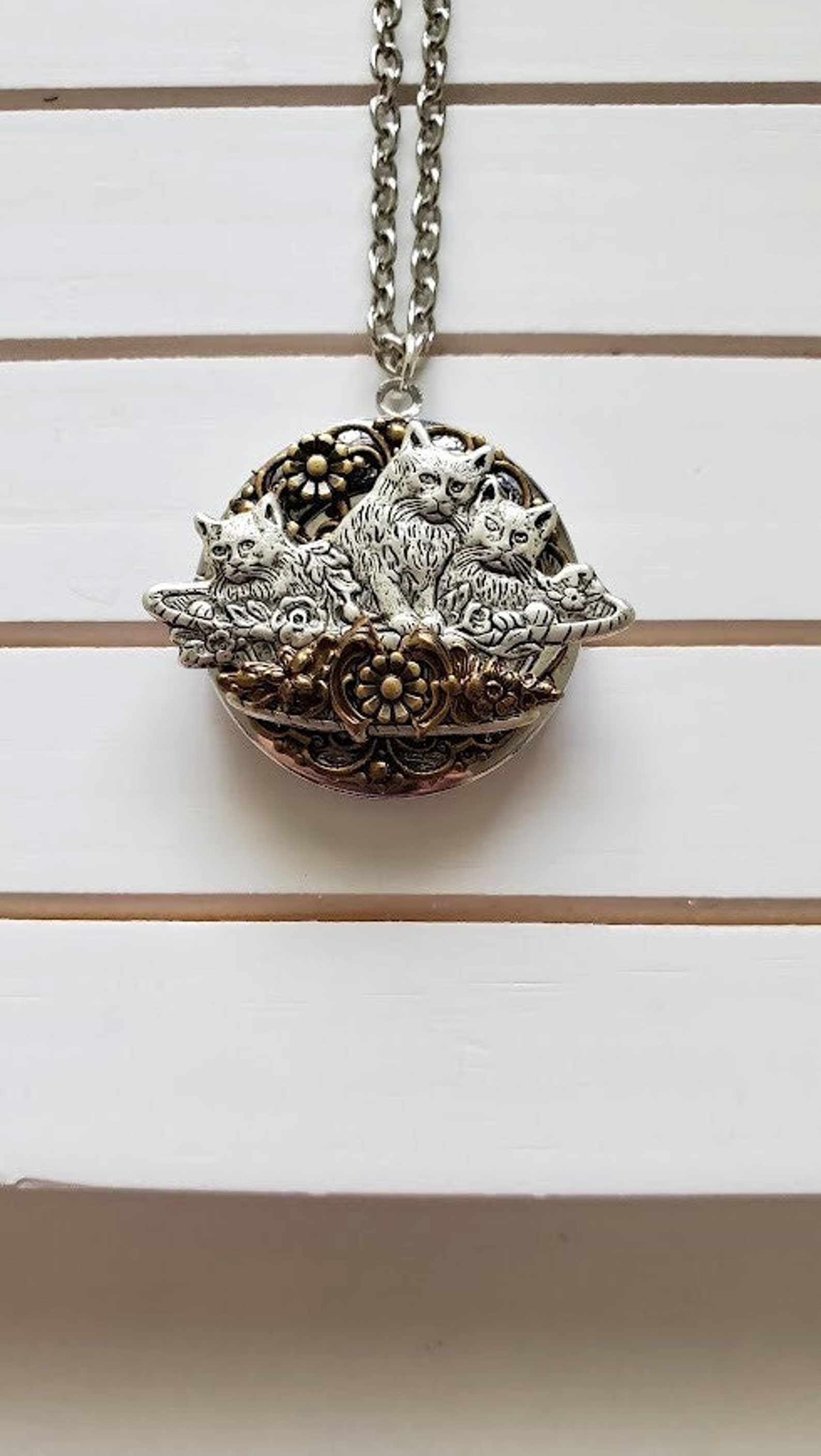 Silver Cat Locket | Kitty Cat Necklace | Basket of Animal Jewelry ...