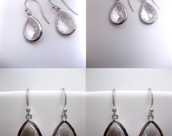 Teardrop Earrings - Clear Dangle - Sterling Silver Earwires - Gifts For Her