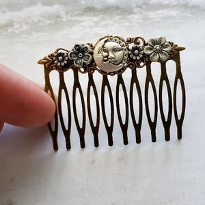 Moon Haircomb Fantasy Sun Accessory Antique Style Comb Flower Hairpiece Vintage Look Hair Pin Man in the Moon Celestial Gift image 7