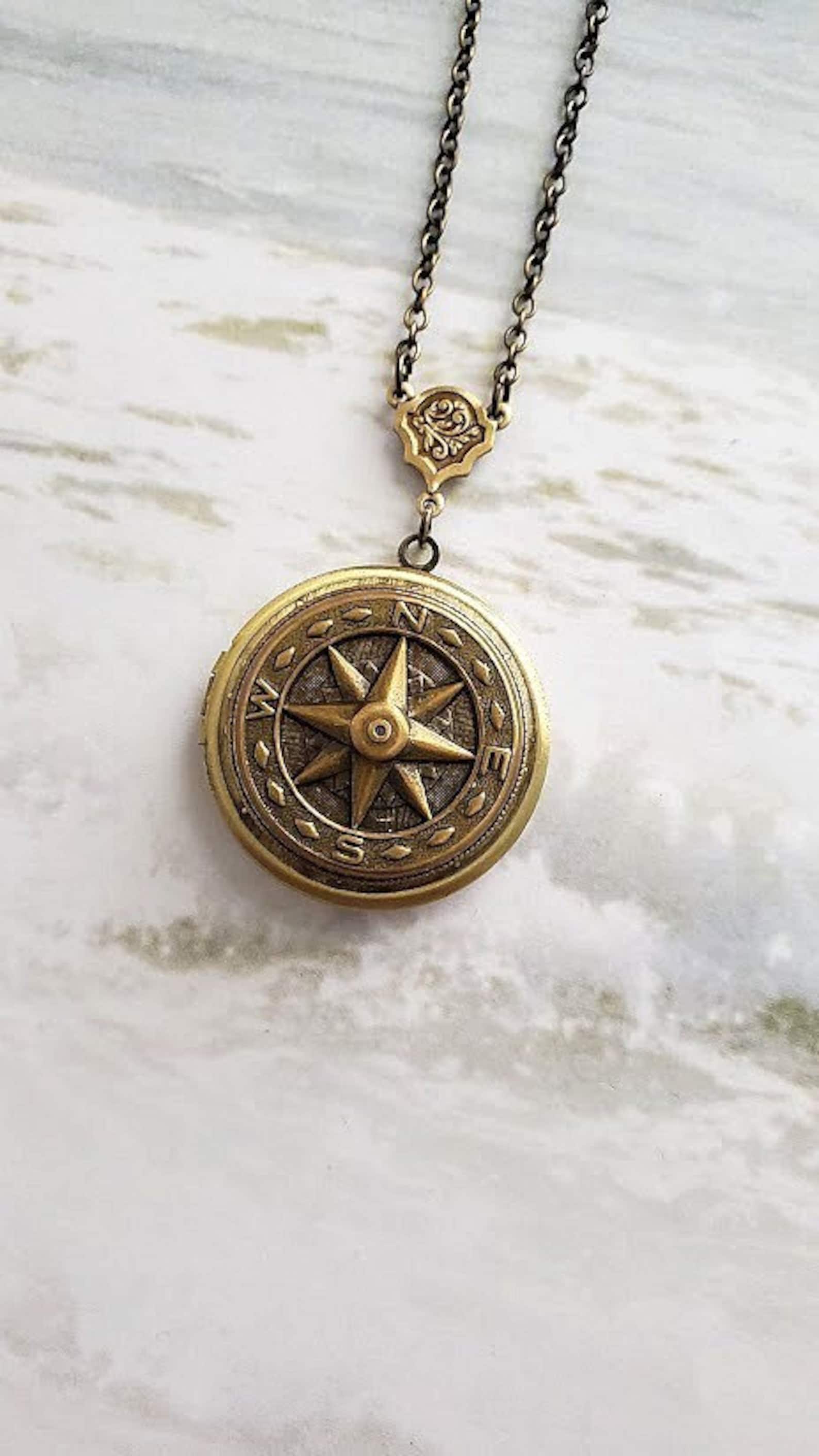 Compass Locket Necklace | True North Locket | Antiqued Brass | Keepsake ...