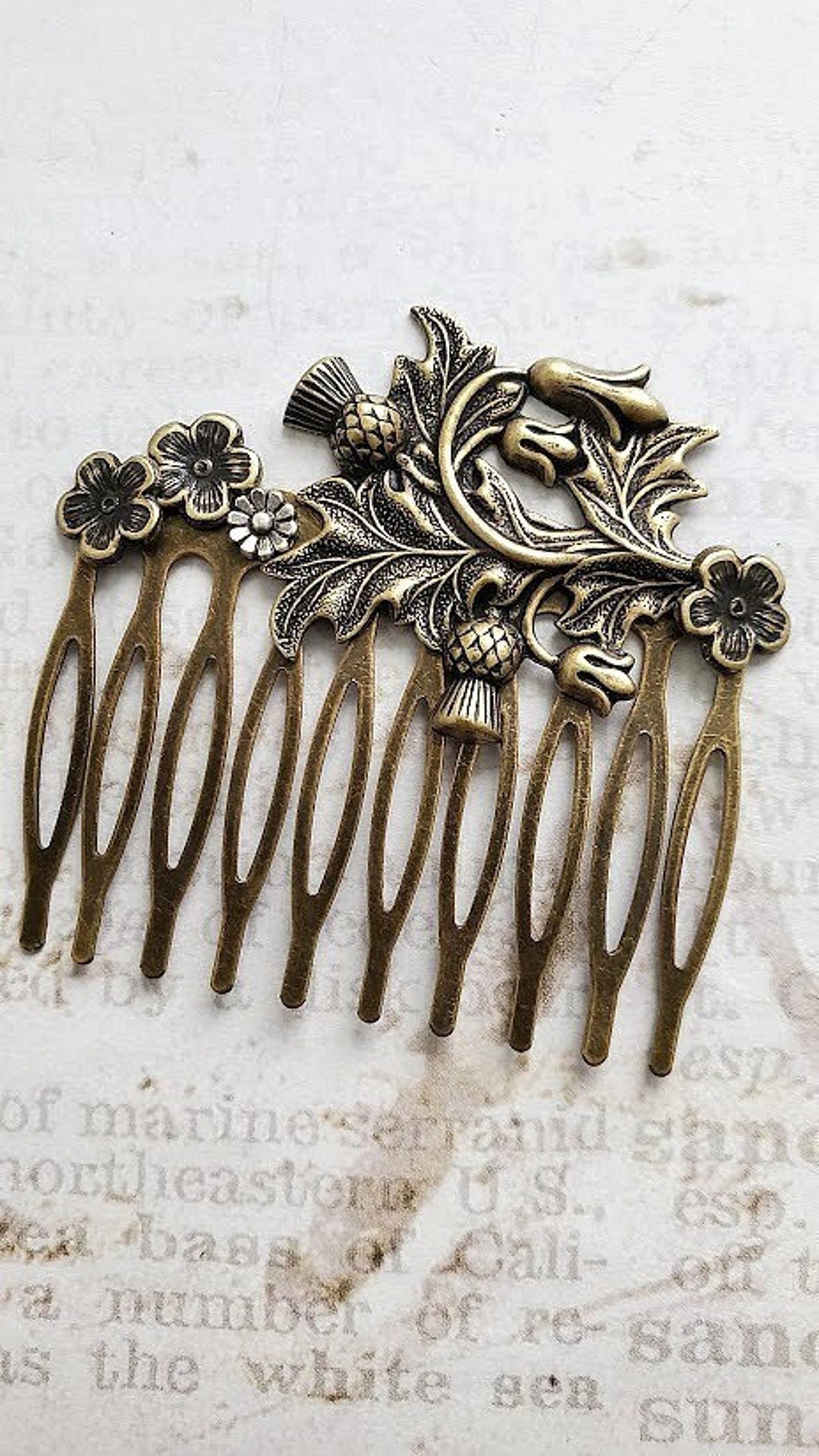Bronze Hair Comb Thistle Hair Comb Vintage Look Hair Comb Etsy