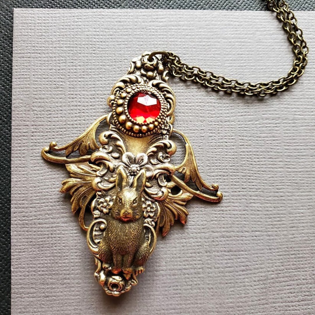 Ruby Red Crystal Bunny Necklace Alice in Wonderland Queen of Roses ...