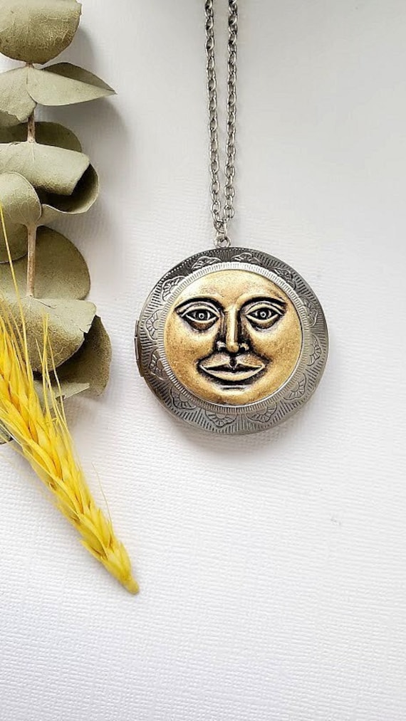 Moon Face Pendant - Brass and Silver Moon Face Pendant - Brass and Silver