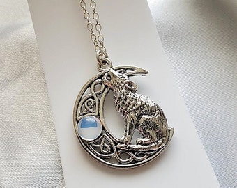 Howling Wolf Necklace | Wolf Moon Pendant | Clear Blue