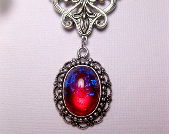 Dragon's Breath Necklace - Fire Opal Necklace - Victorian Necklace - Art Nouveau Pendant