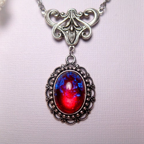 Collar de aliento de dragón - Collar de ópalo de fuego - Collar victoriano - Colgante Art Nouveau