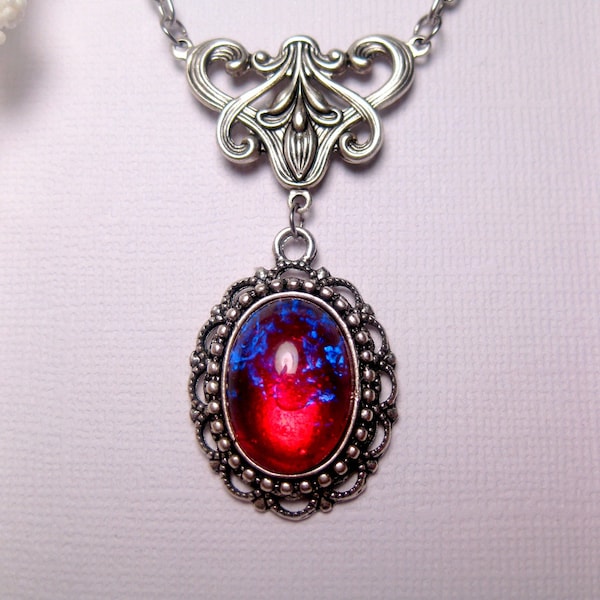 Dragon's Breath Necklace - Fire Opal Necklace - Victorian Necklace - Art Nouveau Pendant