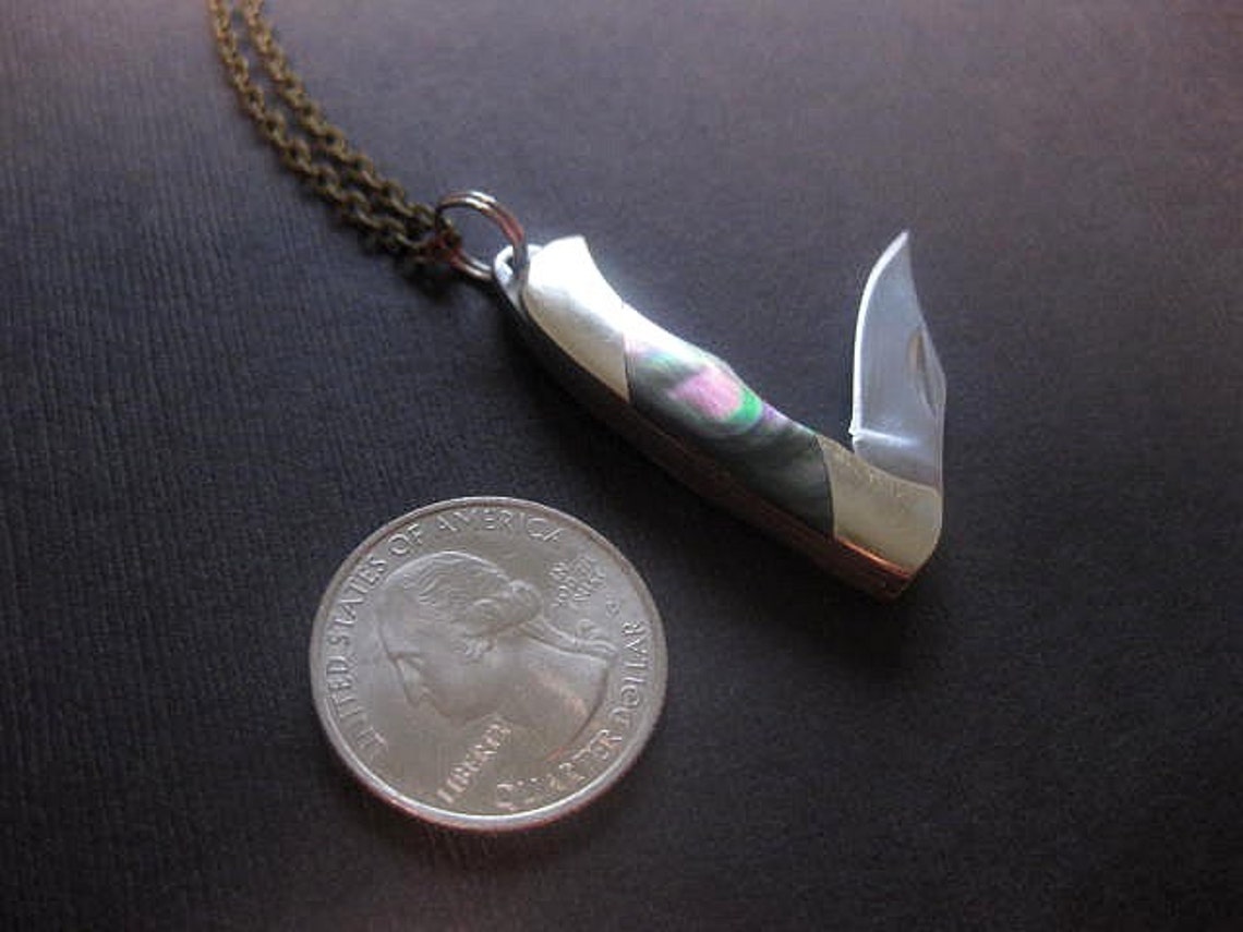 Mini Pocket Knife Necklace Mens Gift Folding Knife Etsy