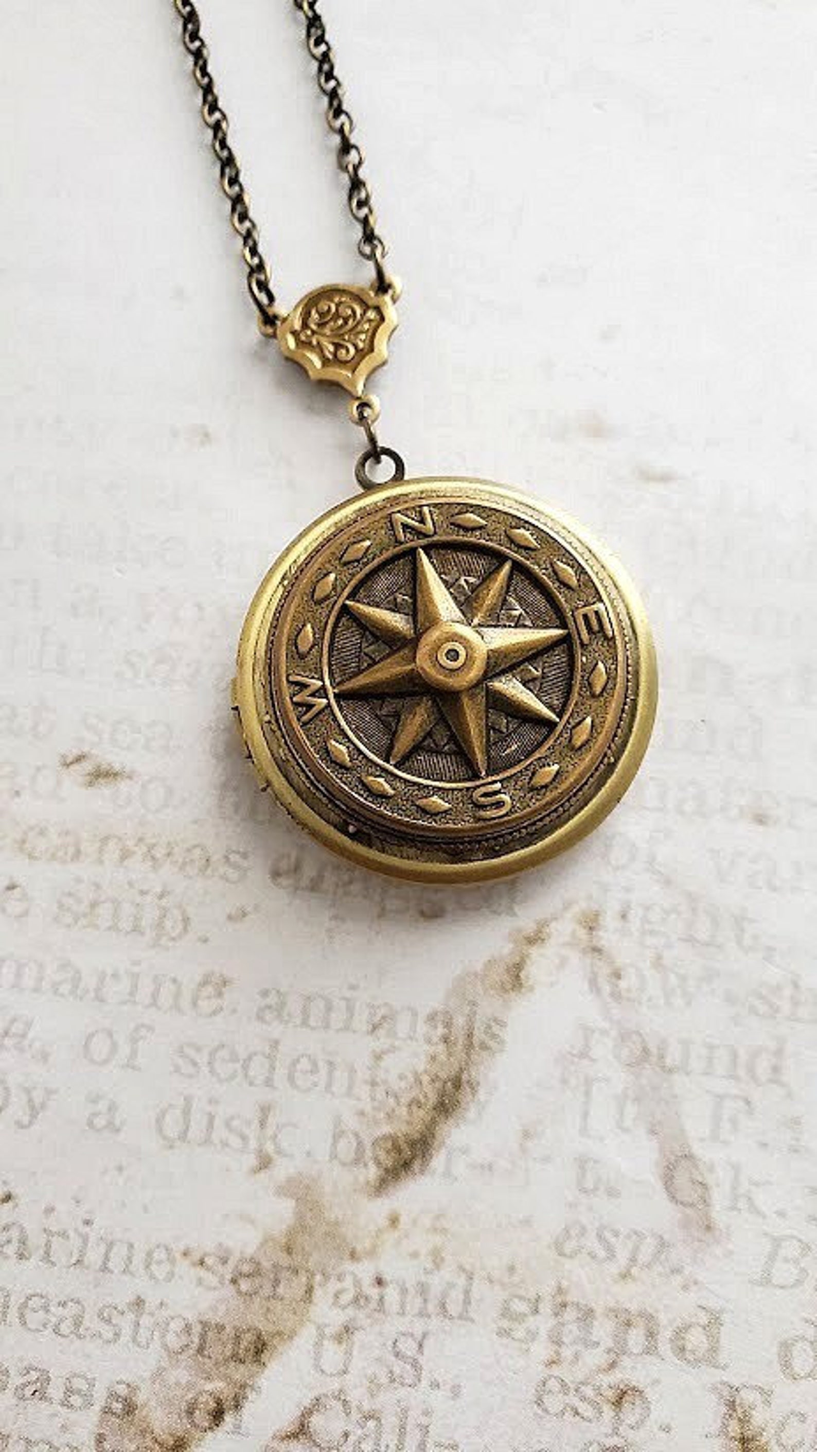 Compass Locket Necklace | True North Locket | Antiqued Brass | Keepsake ...