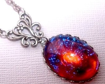 Mexican Fire Opal Necklace | Dragons Breath Jewelry | Game Of Thrones | Harry Potter Ruby Bloodstone | Birthday Gift | Eye Of Sauron Stone