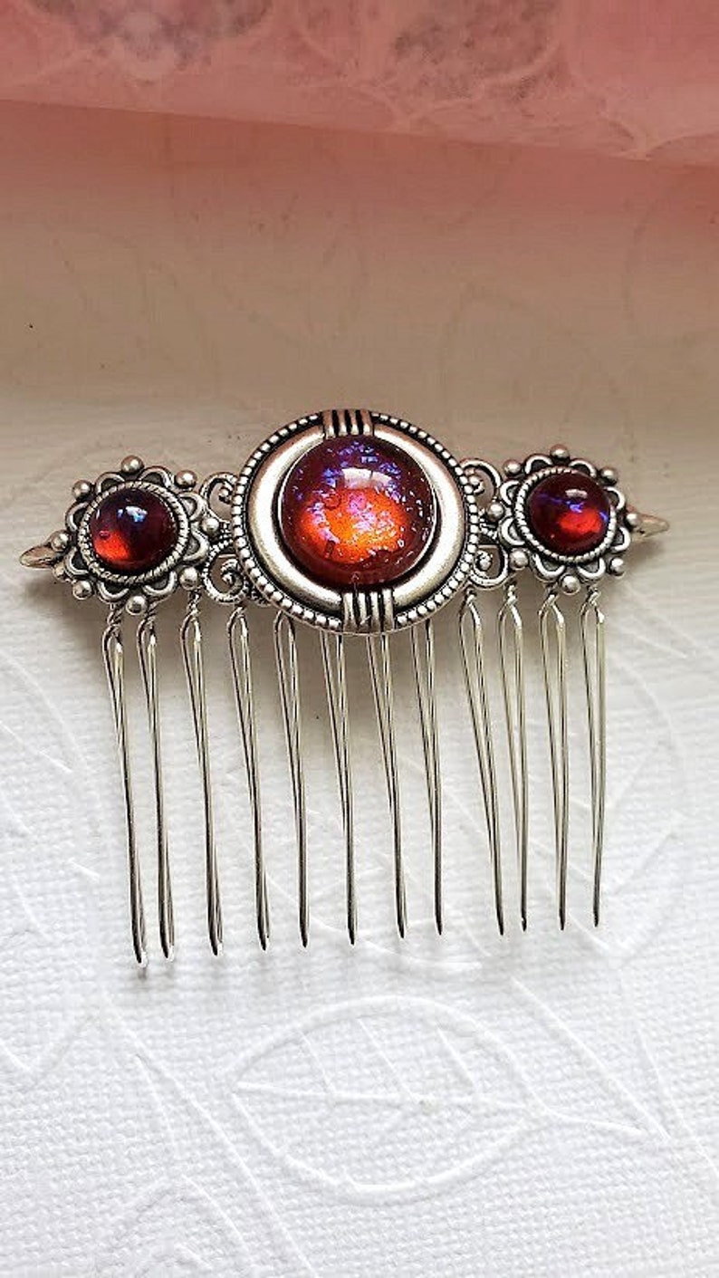 Dragon Breath Opal Hair Comb Decorative Silver Haircomb Bridal Hairpiece Dream Core Aesthetic Hair Clip Wedding Bun Holder image 1