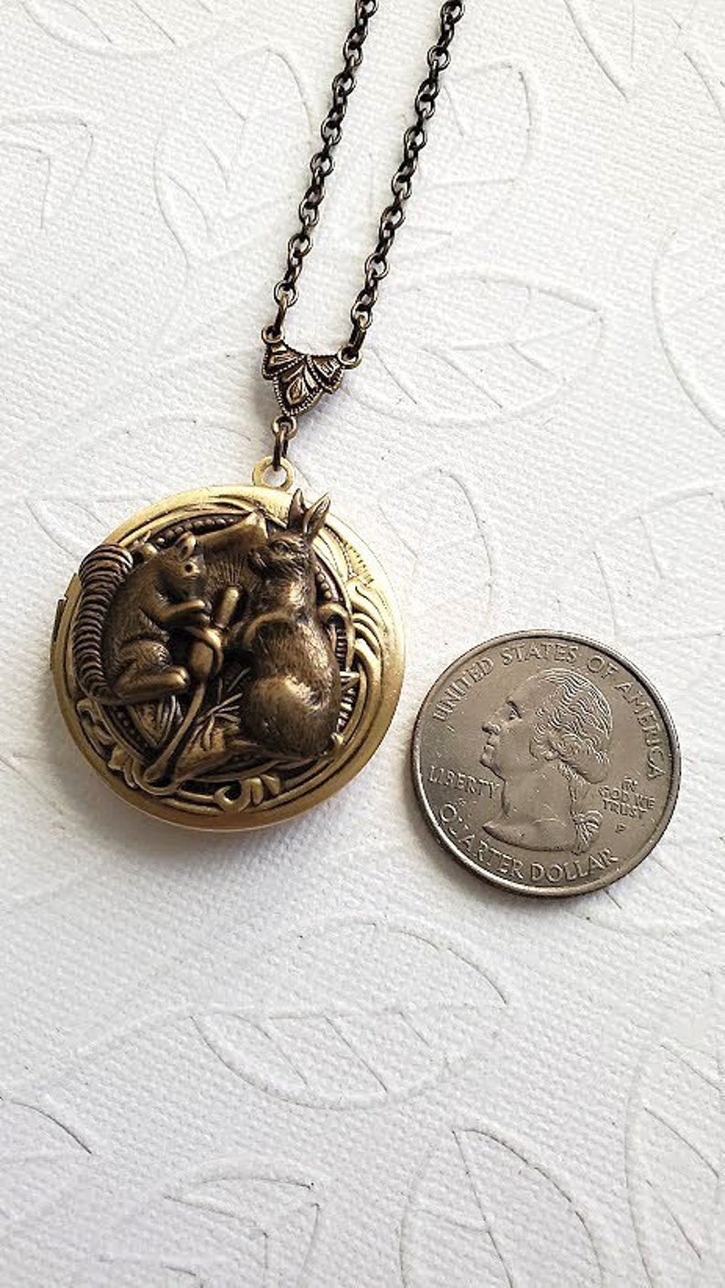 Rabbit Locket | Squirrel Bunny Necklace | Round Brass Pendant ...