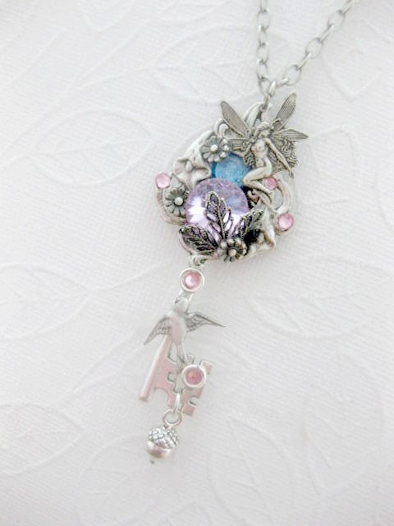 Key Necklace - Fairy Key Necklace - Fantasy Purple Crystal - Flower ...