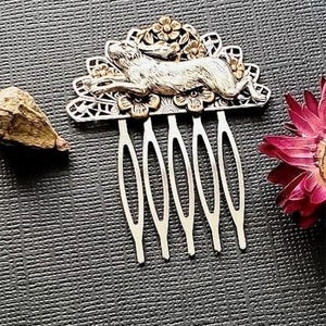 Bunny Hair Comb | Antique Silver Bronze | Bridal Comb | Fantasy Hair Comb | Cosplay Hair Comb | Running Rabbit Hair Comb | Bun Holder Comb