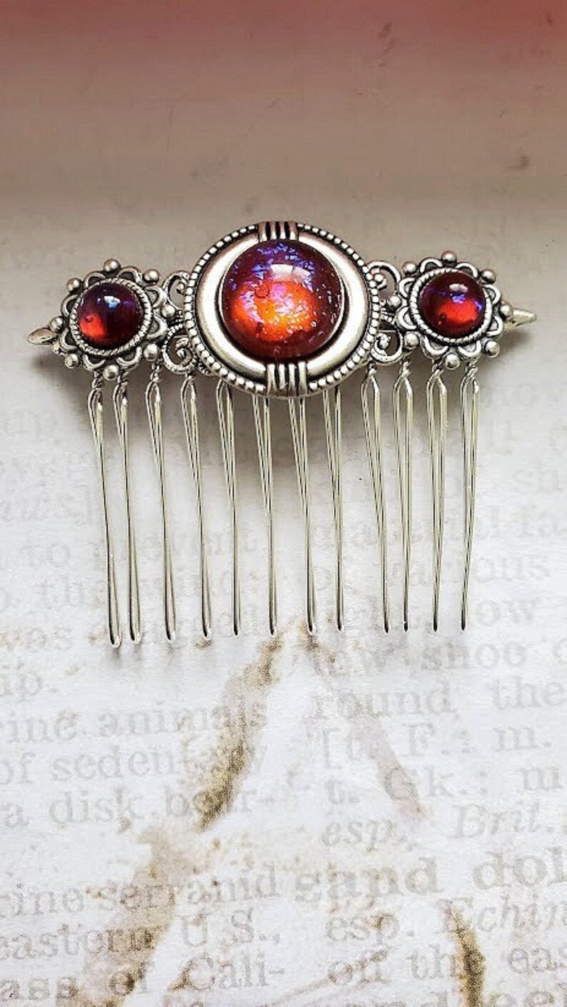 Dragon Breath Opal Hair Comb Decorative Silver Haircomb Bridal Hairpiece Dream Core Aesthetic Hair Clip Wedding Bun Holder image 4