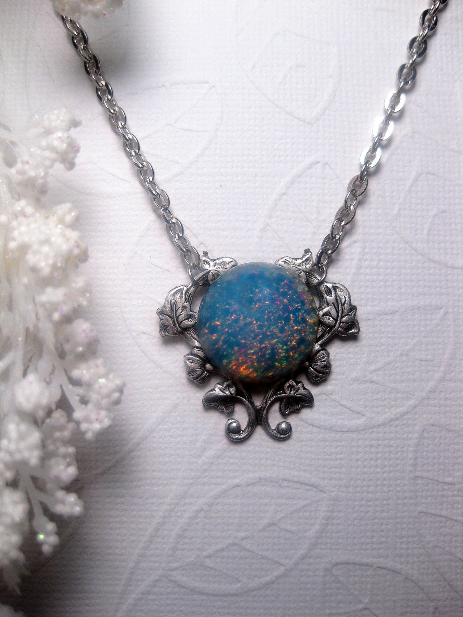 Blue Opal Heart Necklace Etsy