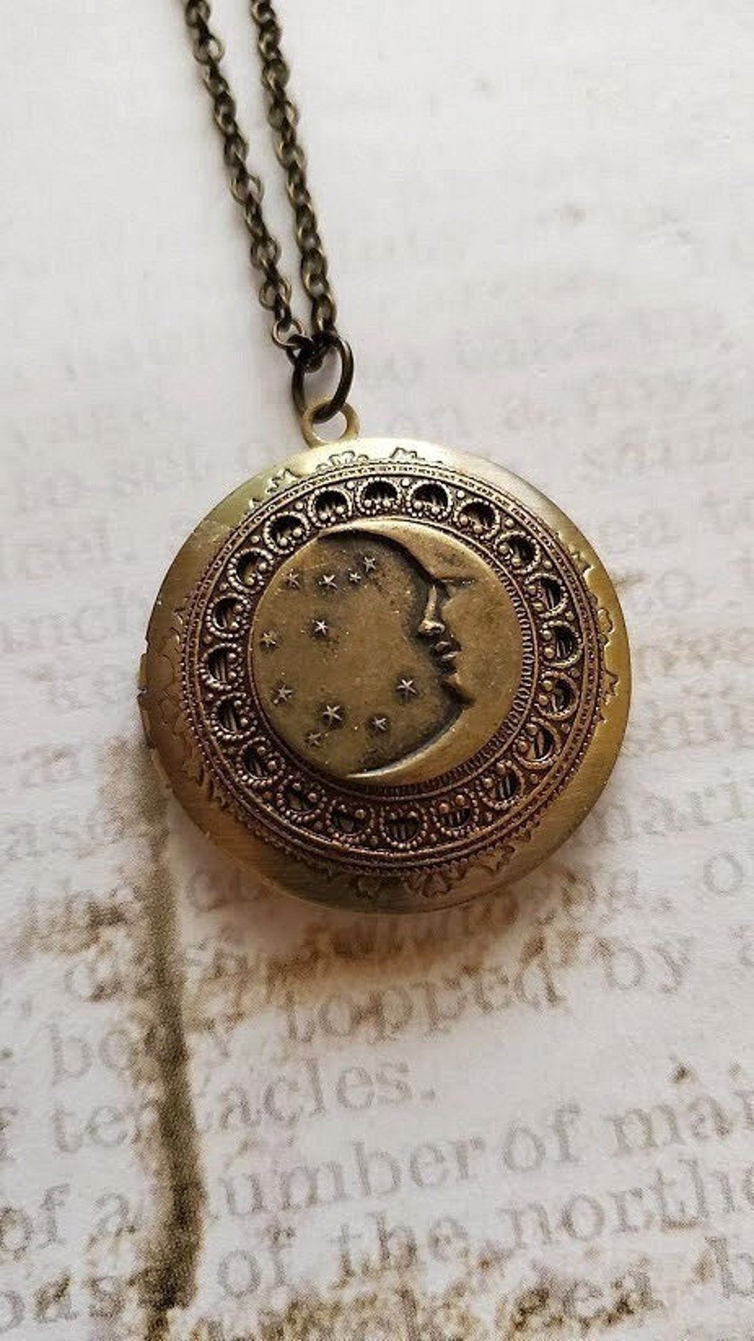 Moon Necklace Locket Celestial Brass Bronze Aesthetic Celestial ...