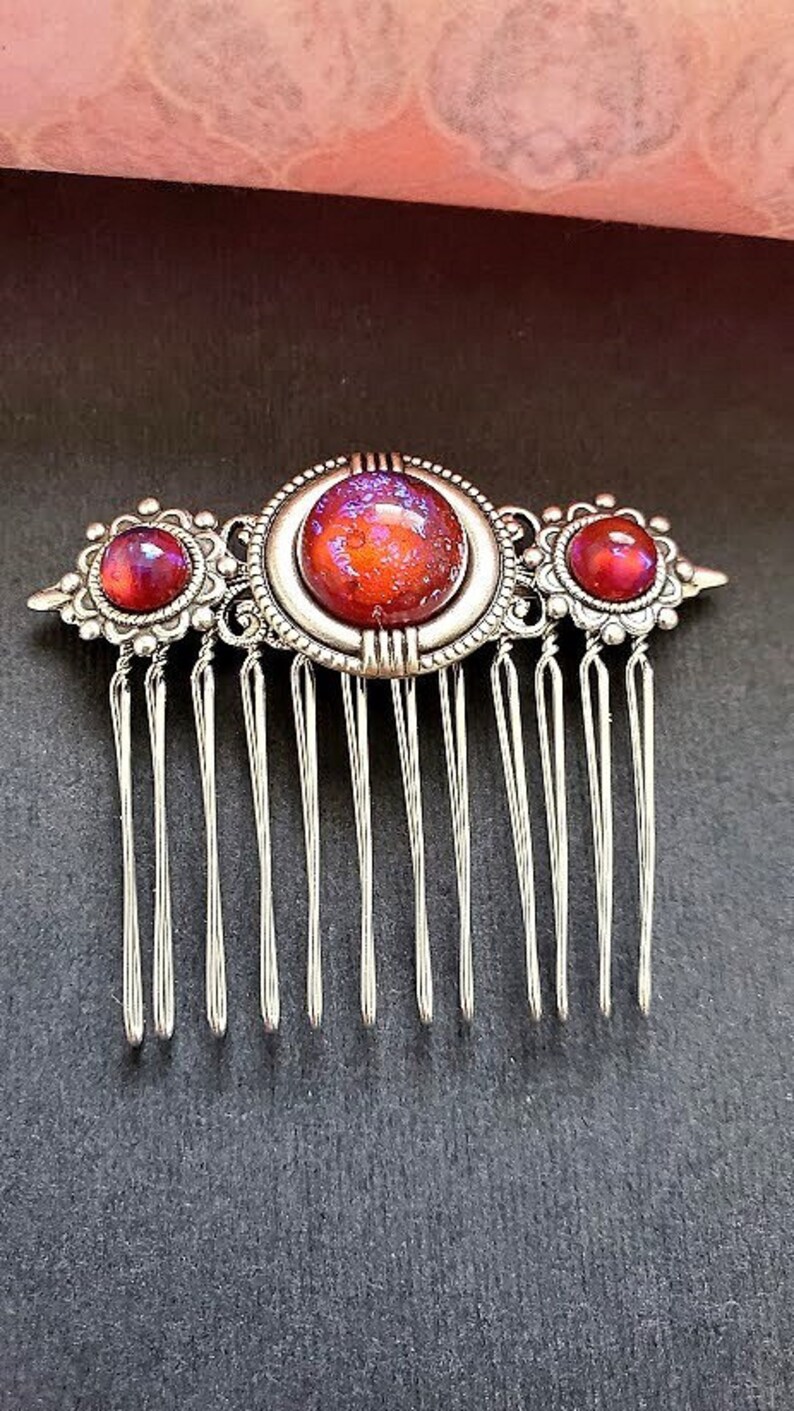 Dragon Breath Opal Hair Comb Decorative Silver Haircomb Bridal Hairpiece Dream Core Aesthetic Hair Clip Wedding Bun Holder image 3