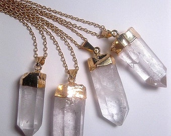 Raw Quartz Necklace - Crystal Necklace - Point Crystal - Natural Necklace - Gold Quartz - Christmas Gift - Gemstone Necklace