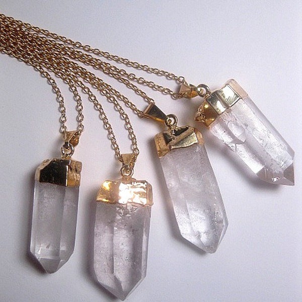 Raw Quartz Necklace - Crystal Necklace - Point Crystal - Natural Necklace - Gold Quartz - Christmas Gift - Gemstone Necklace