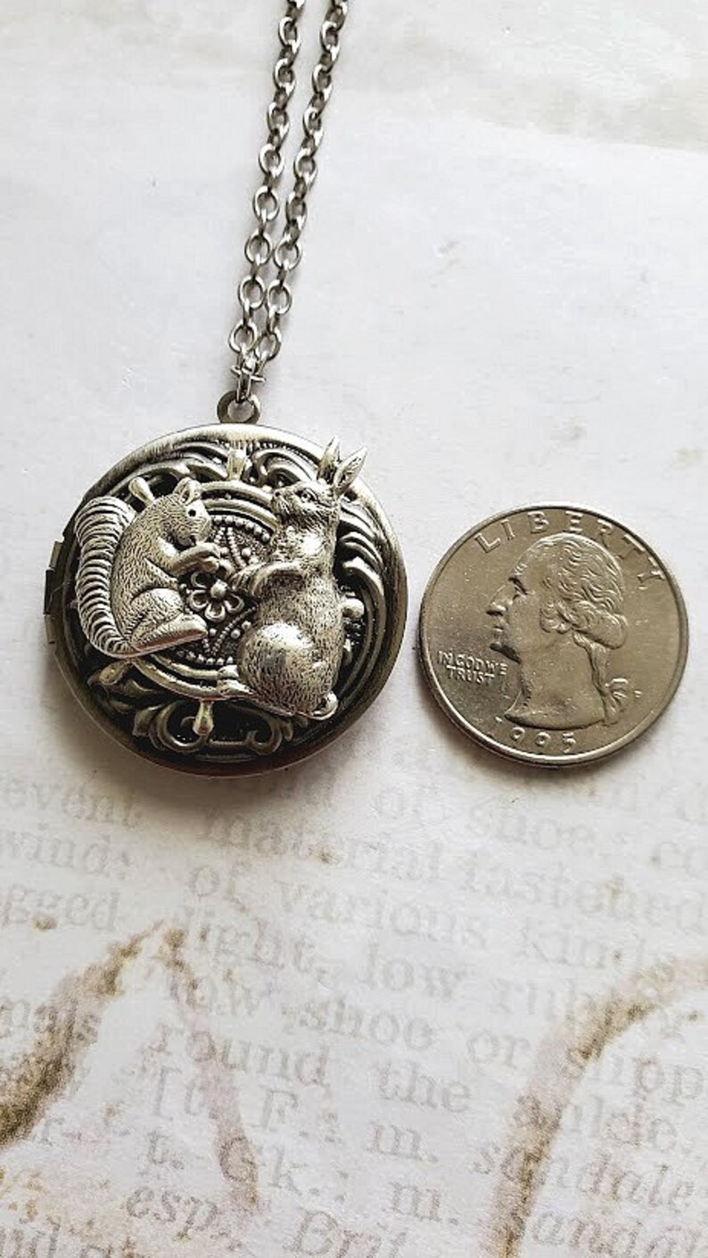 Rabbit Locket | Squirrel Bunny Necklace | Silver Nature Pendant ...